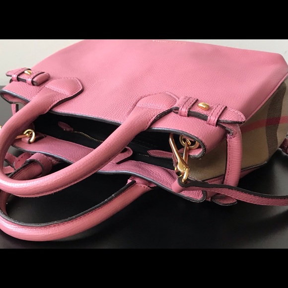 Burberry Pink House Check Leather Small Banner Top Handle Bag - Picture 4 of 6